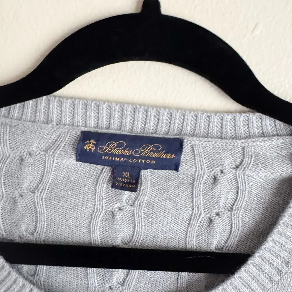 Brooks Brothers Grey Supima Cotton Crewneck Cable Knit Sweater - XL